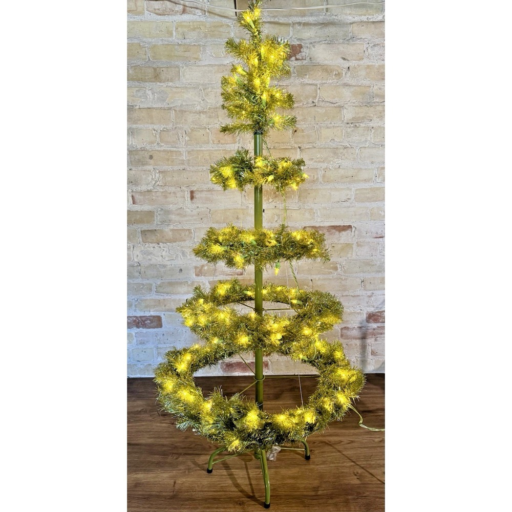 Department 56 Tree-In-A-Box Lighted Tinsel Christmas Tree 50" Green Vintage Rare